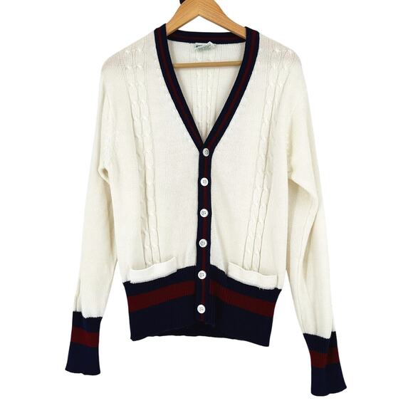VTG Mcgregor Competitors Cardigan Large Tenniscore Preppy Old Money Cable Knit - Picture 1 of 6